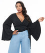 Smak Parlour Plus Size Black Bell Sleeve Wrap Top