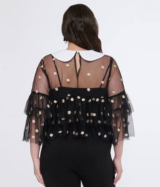 black sheer ruffle top