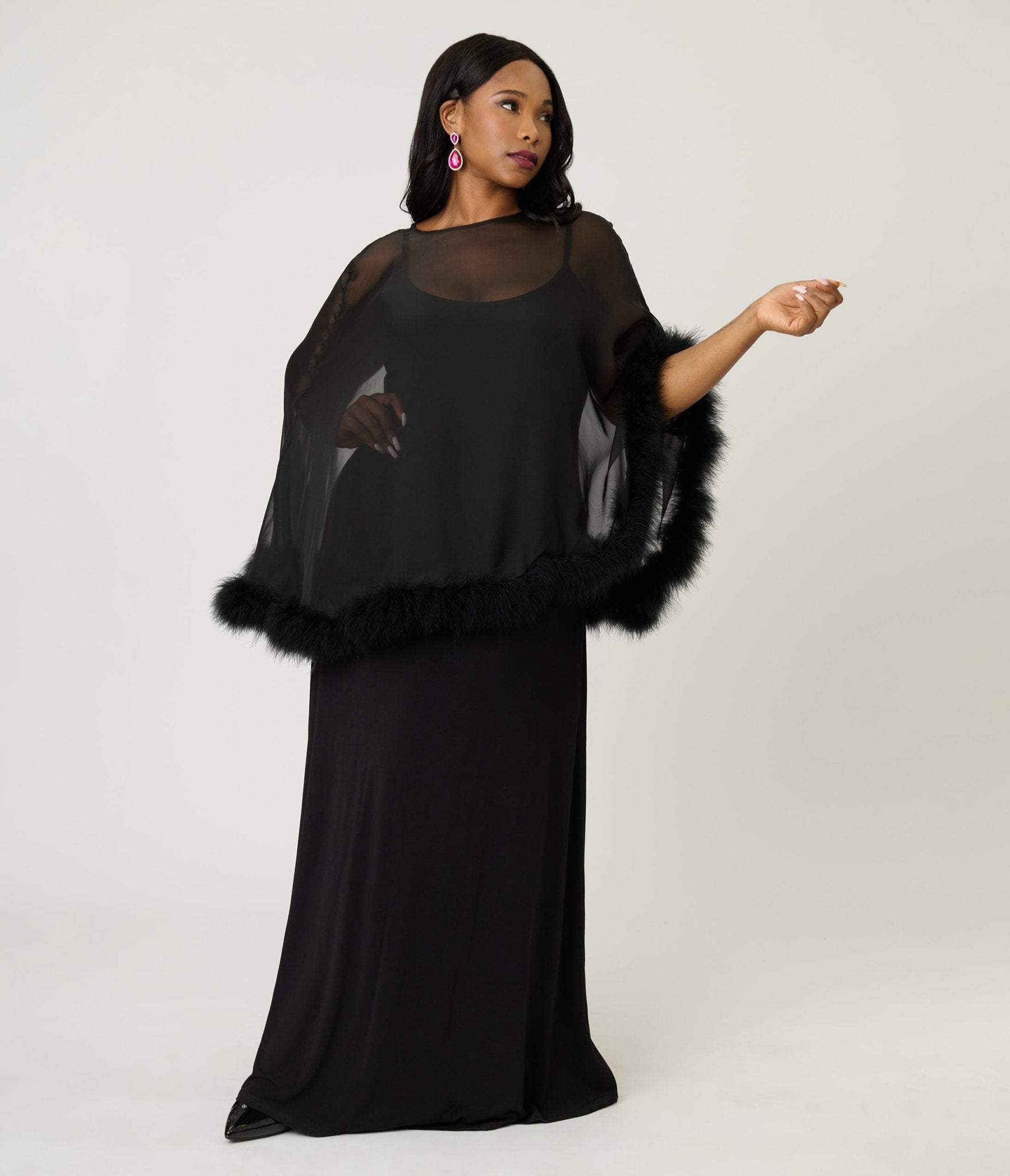 Smak Parlour Plus Size Black Feathered Cape Maxi Dress – Unique