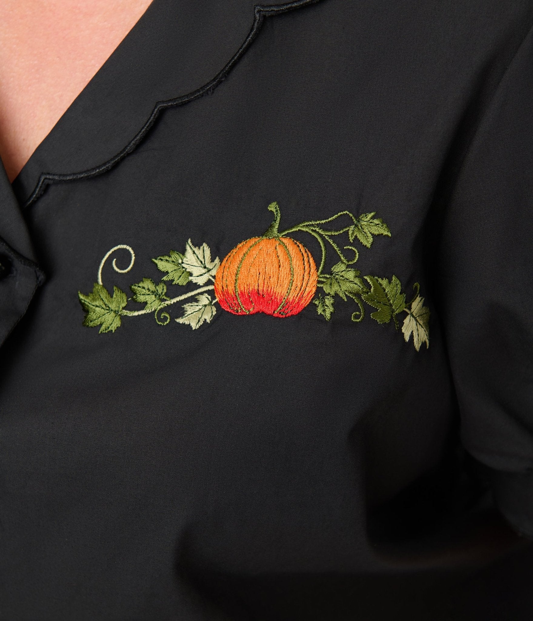 Smak Parlour Plus Size Black & Pumpkin Embroidery Puff Sleeve Top - Unique Vintage - Womens, TOPS, WOVEN TOPS