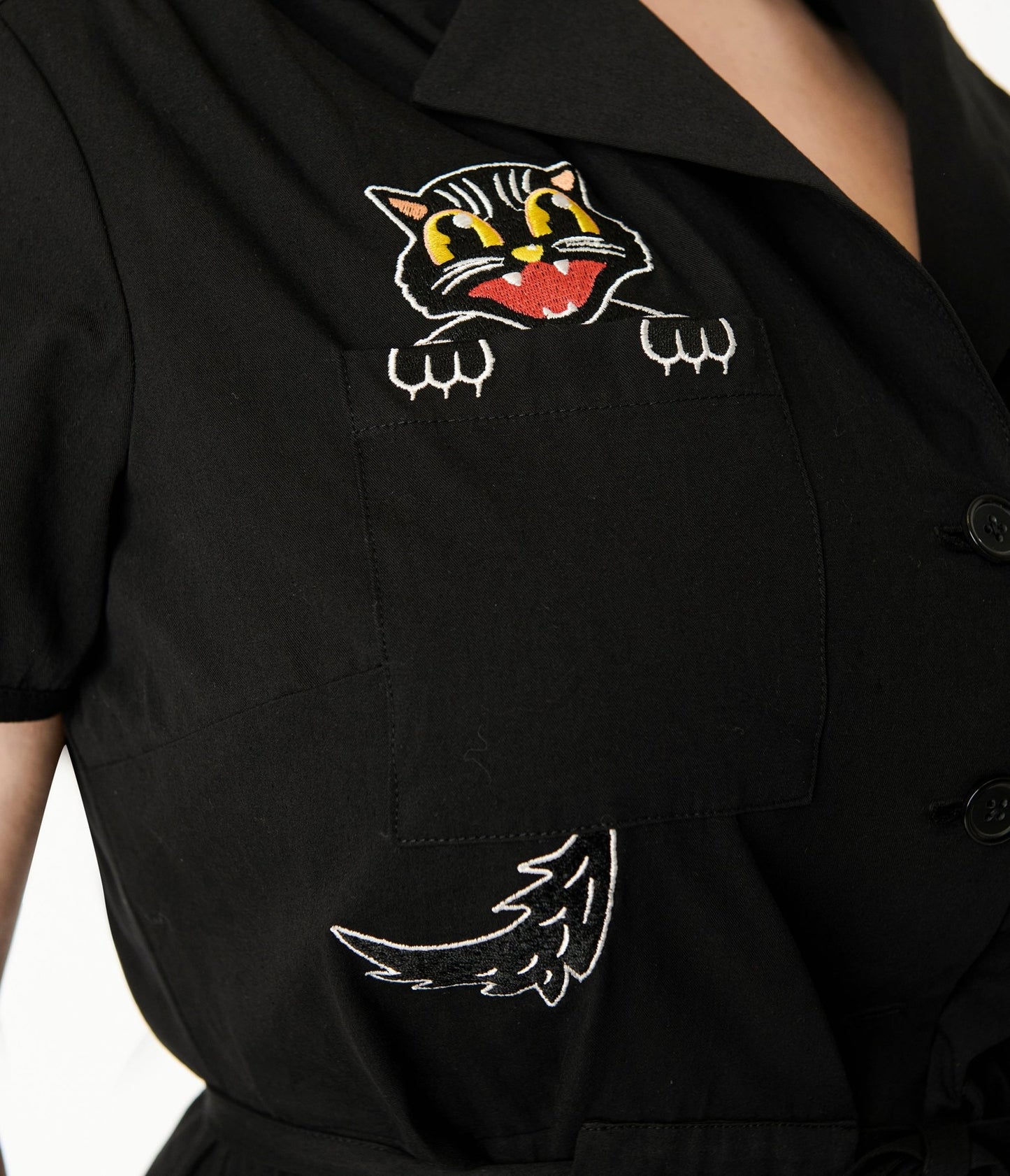 Smak Parlour Plus Size Black Scaredy Cat Cotton Fit & Flare Dress - Unique Vintage - Womens, DRESSES, FIT AND FLARE
