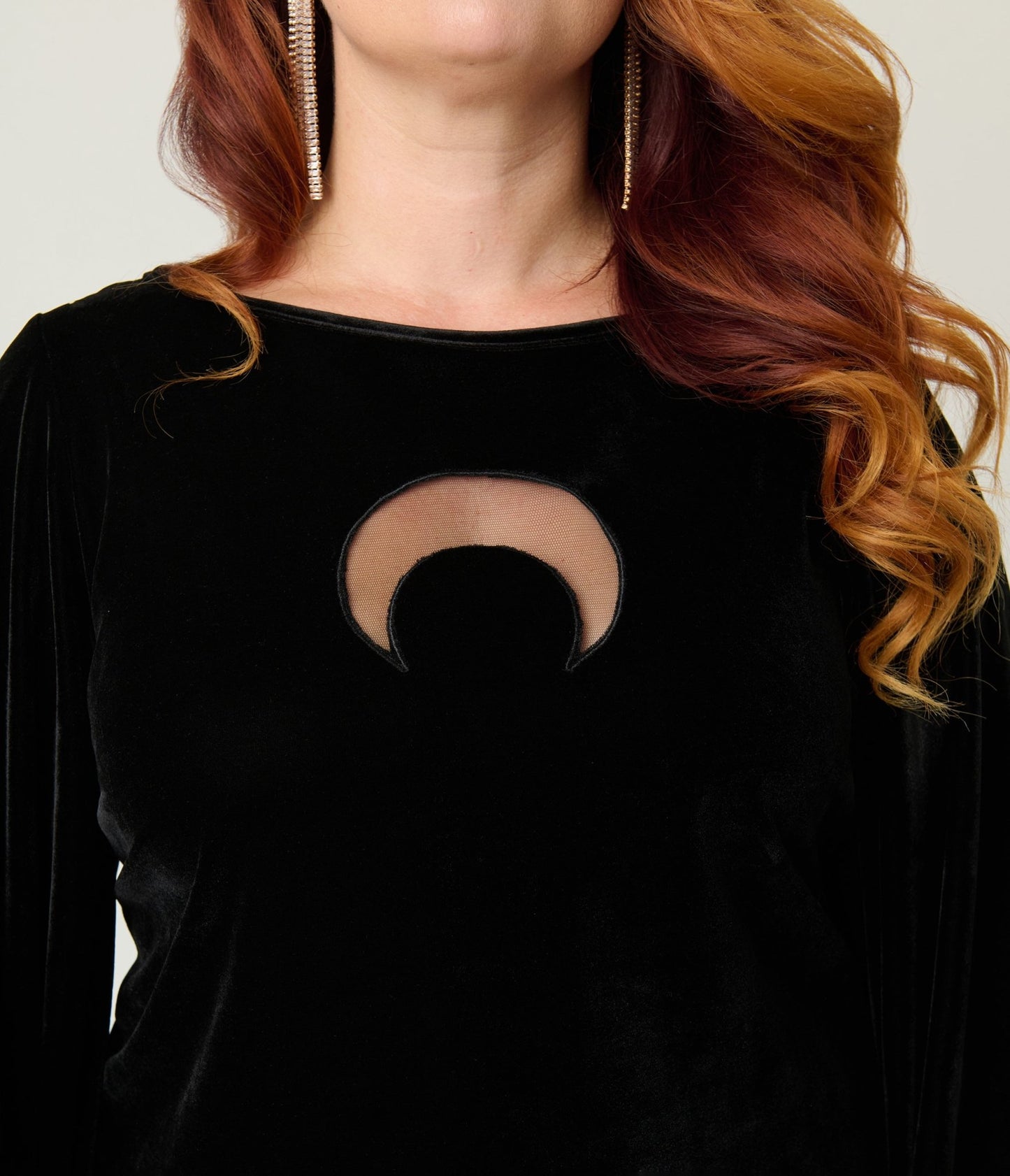 Smak Parlour Plus Size Black Velvet Moon Cutout Downtown Scene Mini Dress - Unique Vintage - Womens, DRESSES, FIT AND FLARE