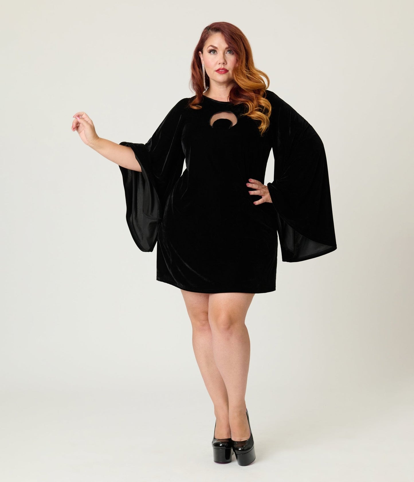 Smak Parlour Plus Size Black Velvet Moon Cutout Downtown Scene Mini Dress - Unique Vintage - Womens, DRESSES, FIT AND FLARE