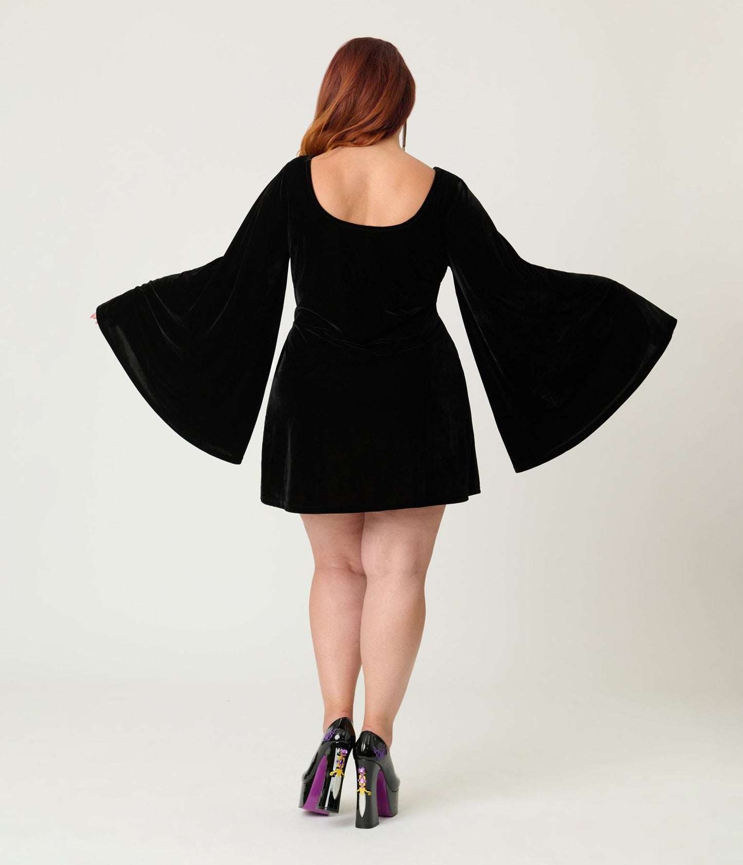 Smak Parlour Plus Size Black Velvet Moon Cutout Downtown Scene Mini Dress - Unique Vintage - Womens, DRESSES, FIT AND FLARE