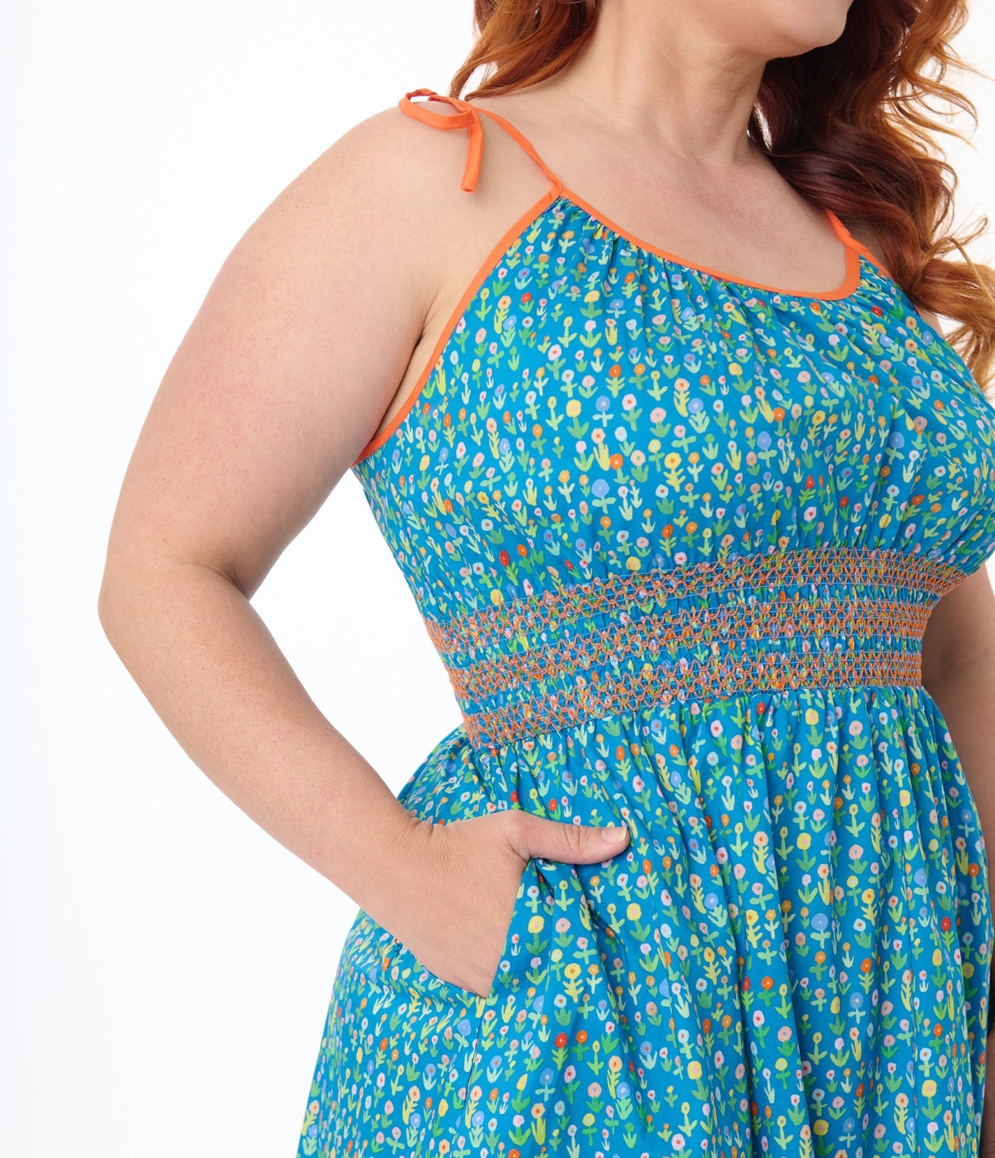 Smak Parlour Plus Size Blue Ditsy Floral Tiered Cotton Flare Dress - Unique Vintage - Womens, DRESSES, FIT AND FLARE