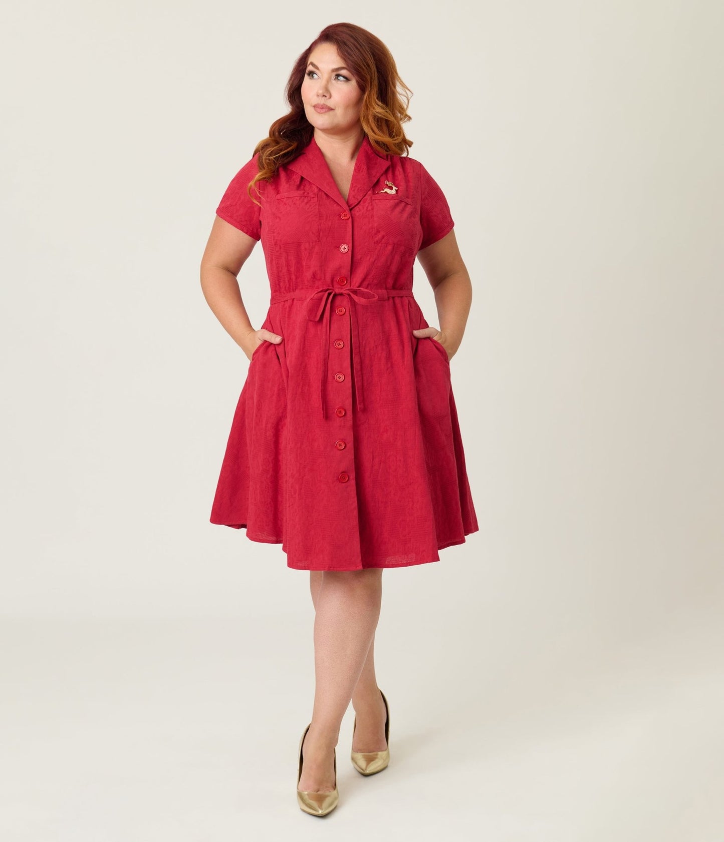 Smak Parlour Plus Size Burgundy Reindeer Cotton Fit & Flare Dress - Unique Vintage - Womens, DRESSES, FIT AND FLARE