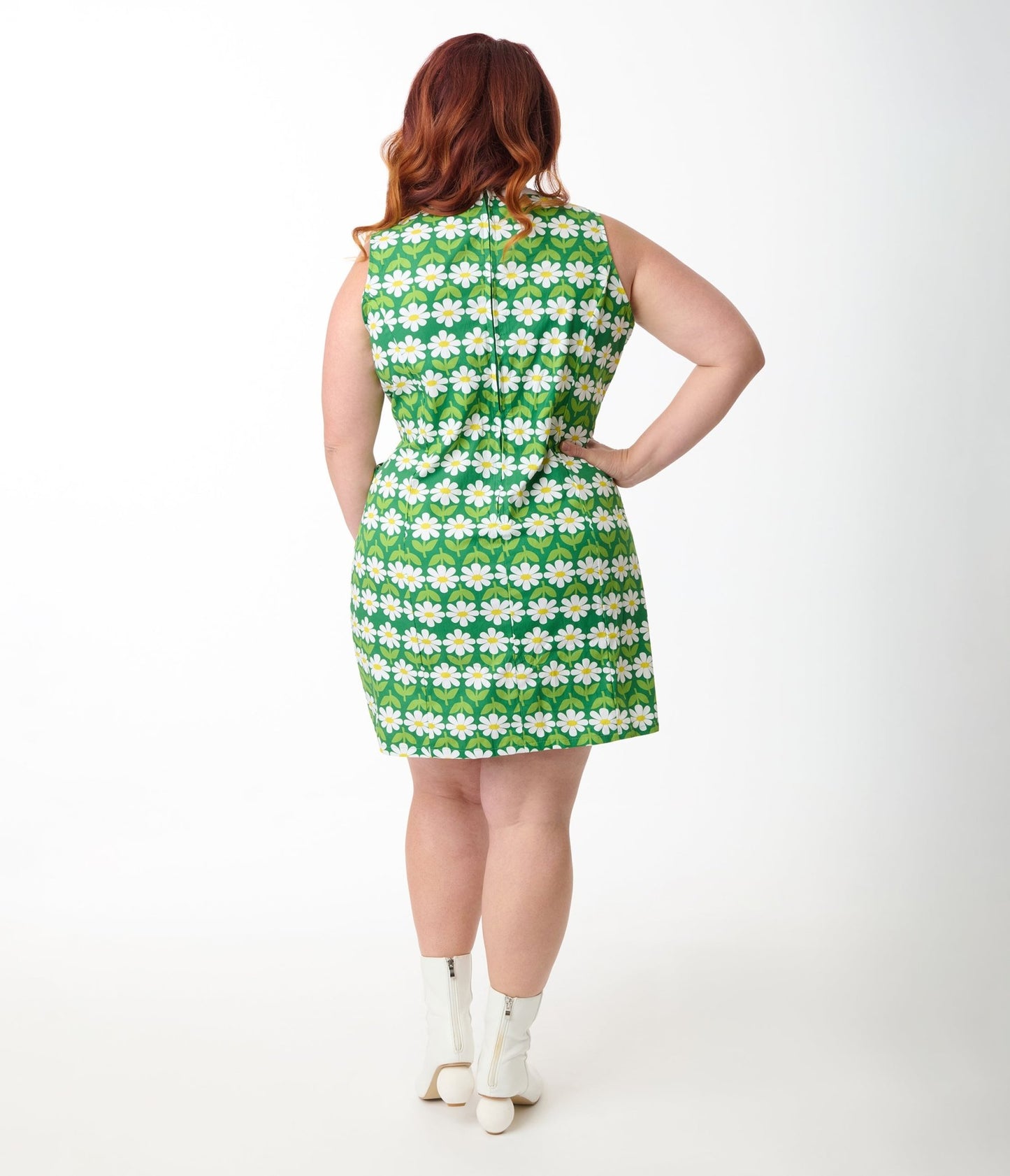 Smak Parlour Plus Size Green Geometric Daisies Mod Shift Dress - Unique Vintage - Womens, DRESSES, SHIFTS