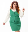 Smak Parlour Plus Size Green Houndstooth Scoop Neck Vest
