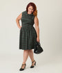 Smak Parlour Plus Size Green & Red Plaid Funnel Neck Fit & Flare Dress
