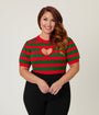 Smak Parlour Plus Size Green & Red Stripe Heart Sweater