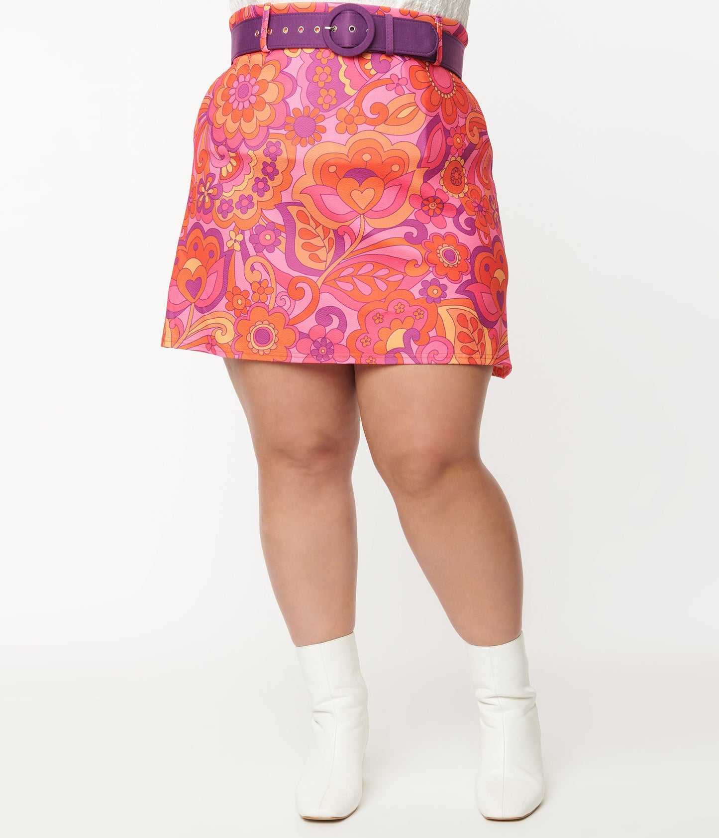 Smak Parlour Plus Size Hot Pink Mod Floral Easy Does It Mini Skirt - Unique Vintage - Womens, BOTTOMS, SKIRTS