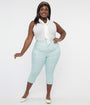 Smak Parlour Plus Size Light Blue & White Gingham Capri Pants