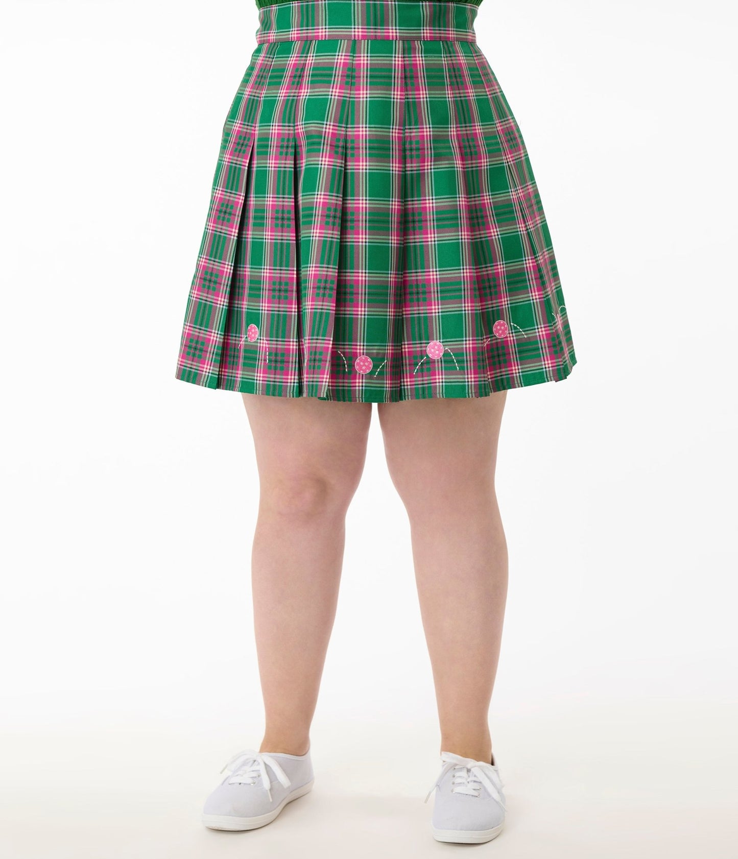 Smak Parlour Plus Size Pink & Green Plaid Pickleball Pleated Mini Skirt - Unique Vintage - Womens, BOTTOMS, SKIRTS