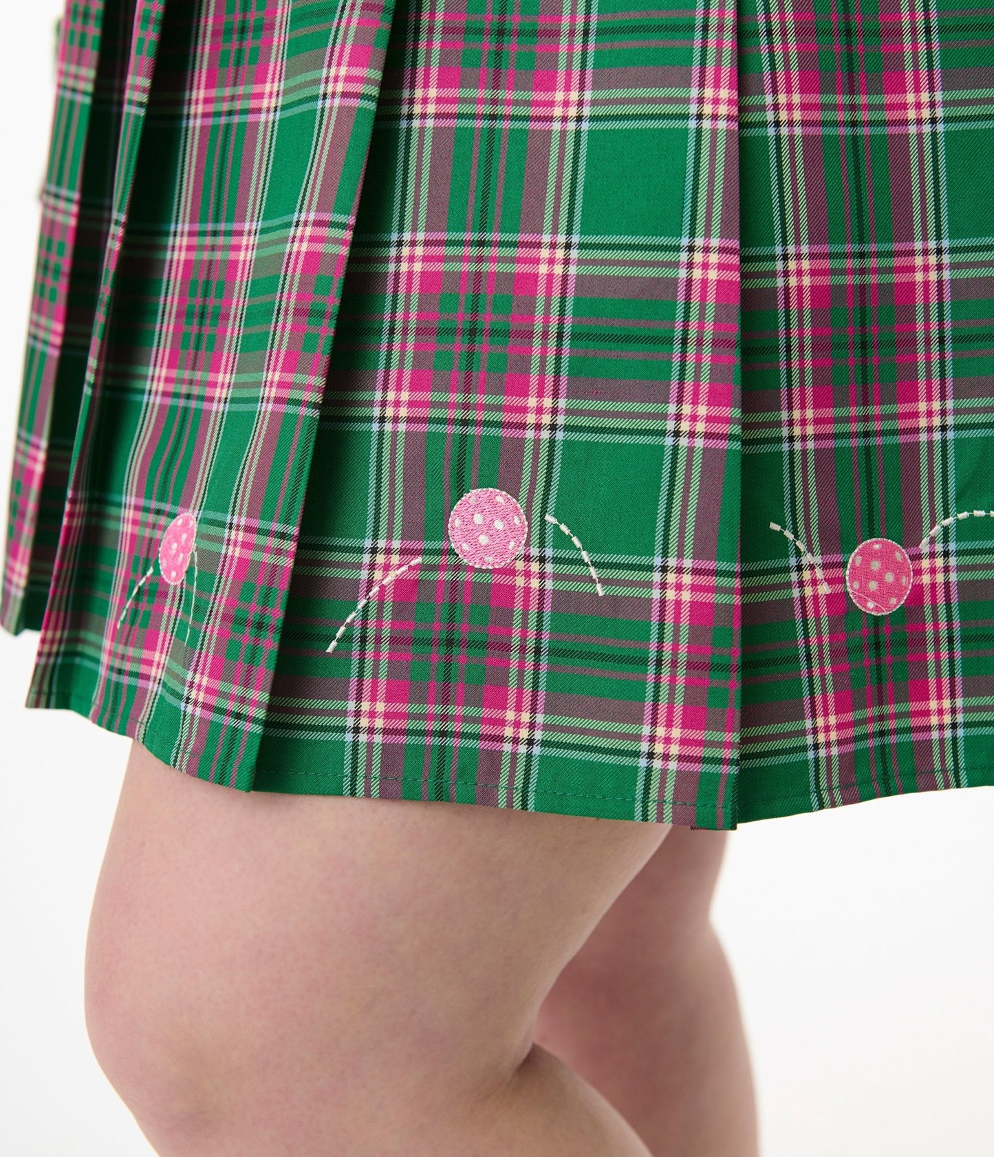 Smak Parlour Plus Size Pink & Green Plaid Pickleball Pleated Mini Skirt - Unique Vintage - Womens, BOTTOMS, SKIRTS