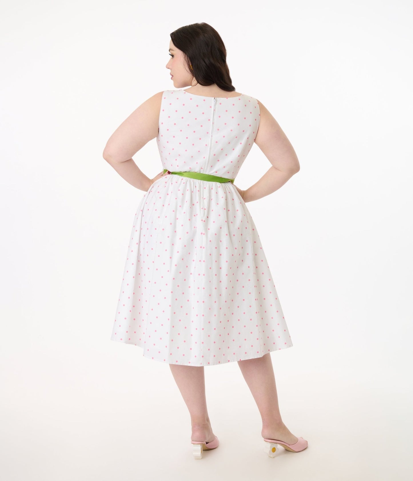 Smak Parlour Plus Size Pink Pin Dot Tulip Sleeveless Swing Dress - Unique Vintage - Womens, DRESSES, SWING