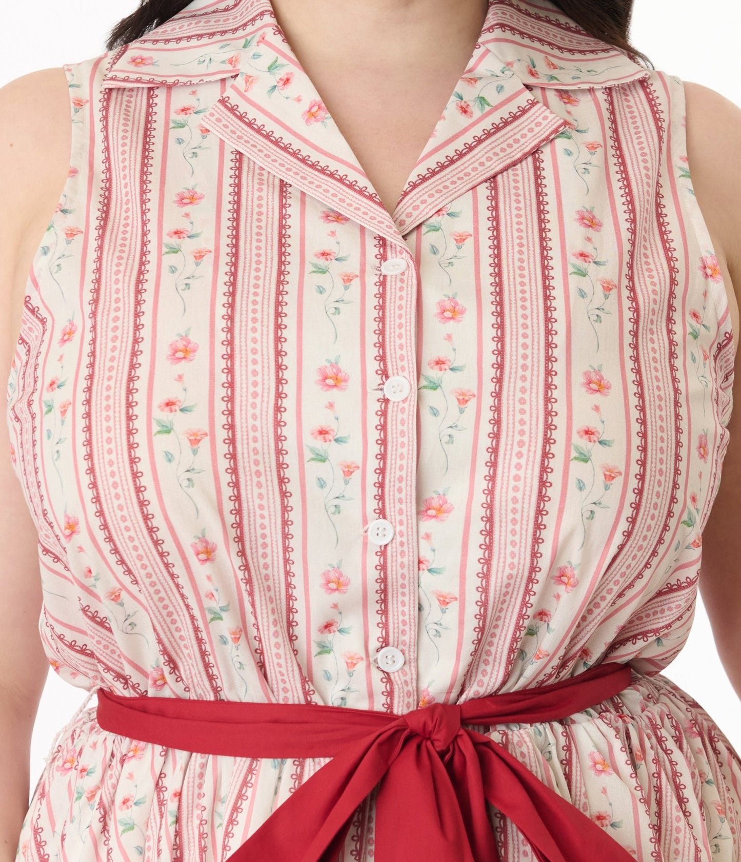 Smak Parlour Plus Size Pink Rose Wallpaper Print Cotton Flare Dress - Unique Vintage - Womens, DRESSES, FIT AND FLARE