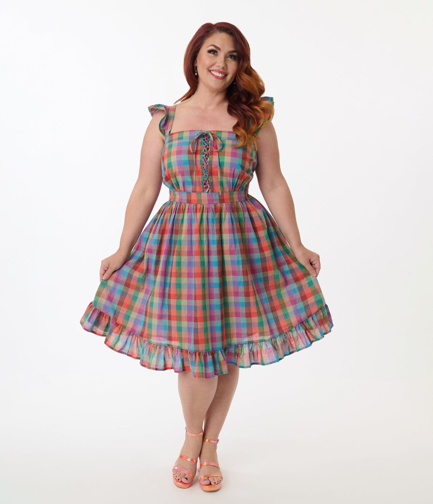 Smak Parlour Plus Size Rainbow Plaid Corset Fit & Flare Dress - Unique Vintage - Womens, DRESSES, FIT AND FLARE