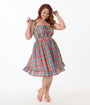 Smak Parlour Plus Size Rainbow Plaid Corset Fit & Flare Dress