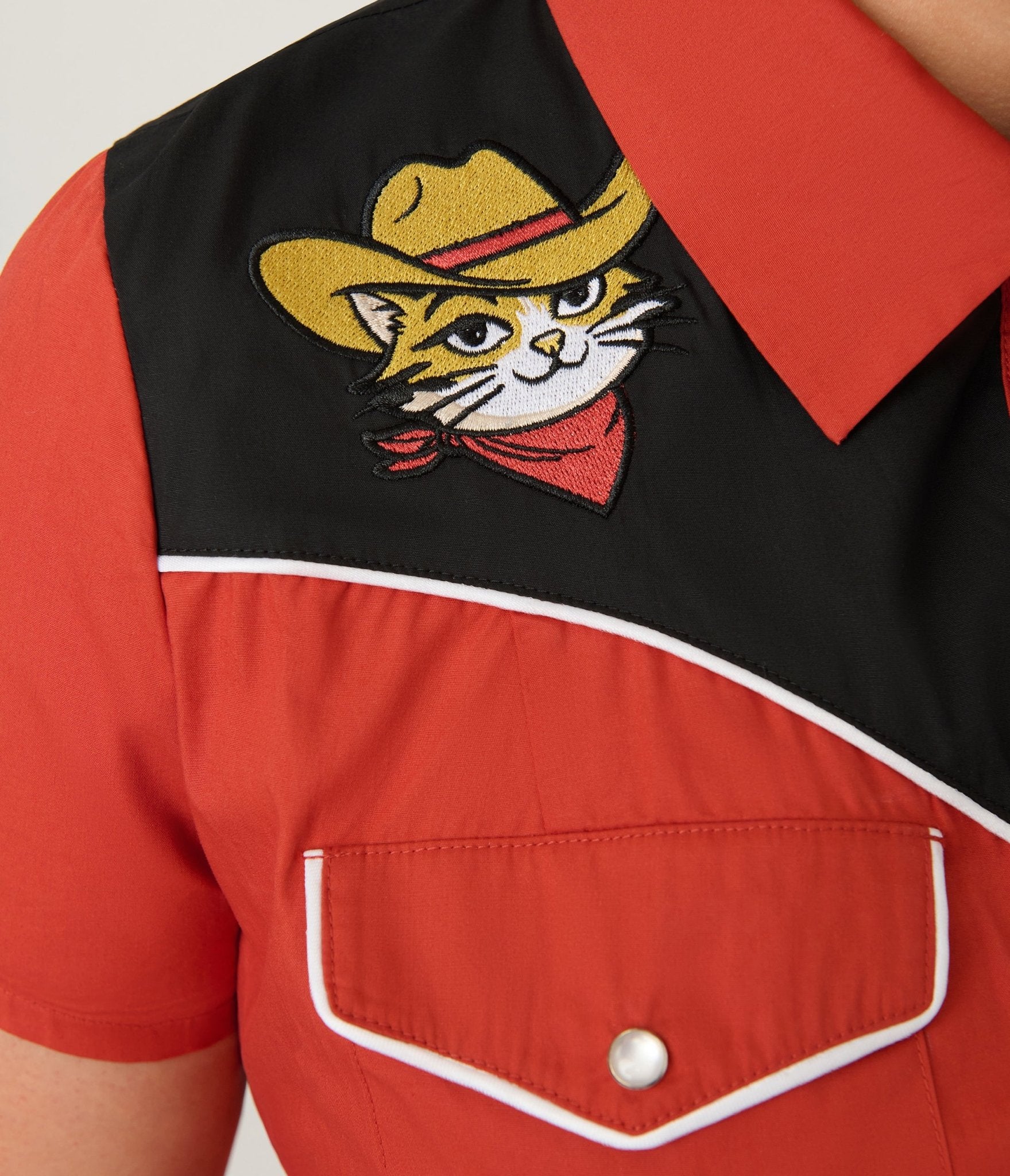 Smak Parlour Plus Size Red Embroidered Cowboy Cat Western Flare Dress - Unique Vintage - Womens, DRESSES, FIT AND FLARE