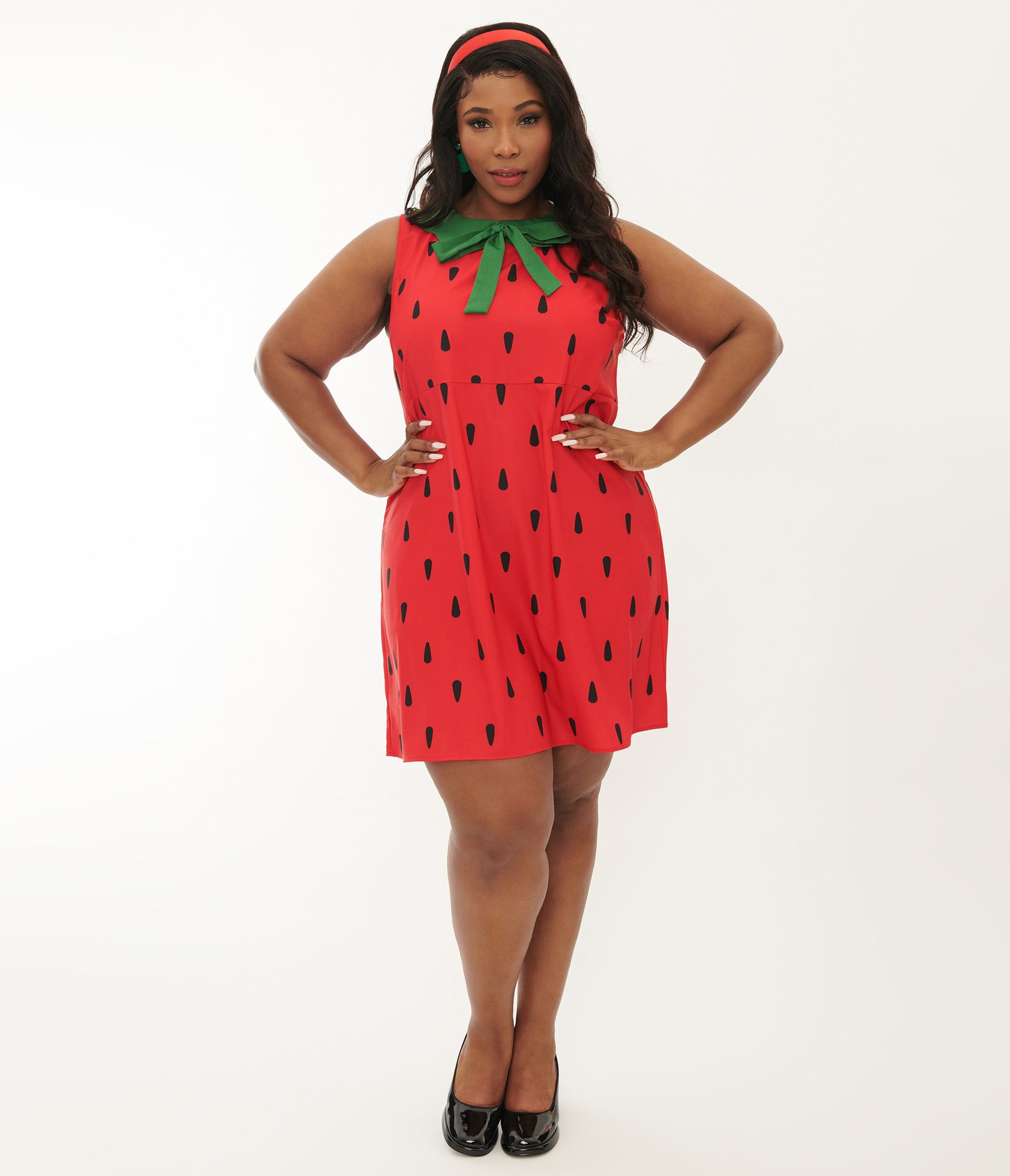 Smak Parlour Plus Size Red & Green Strawberry Shift Dress - Unique Vintage - Womens, DRESSES, SHIFTS