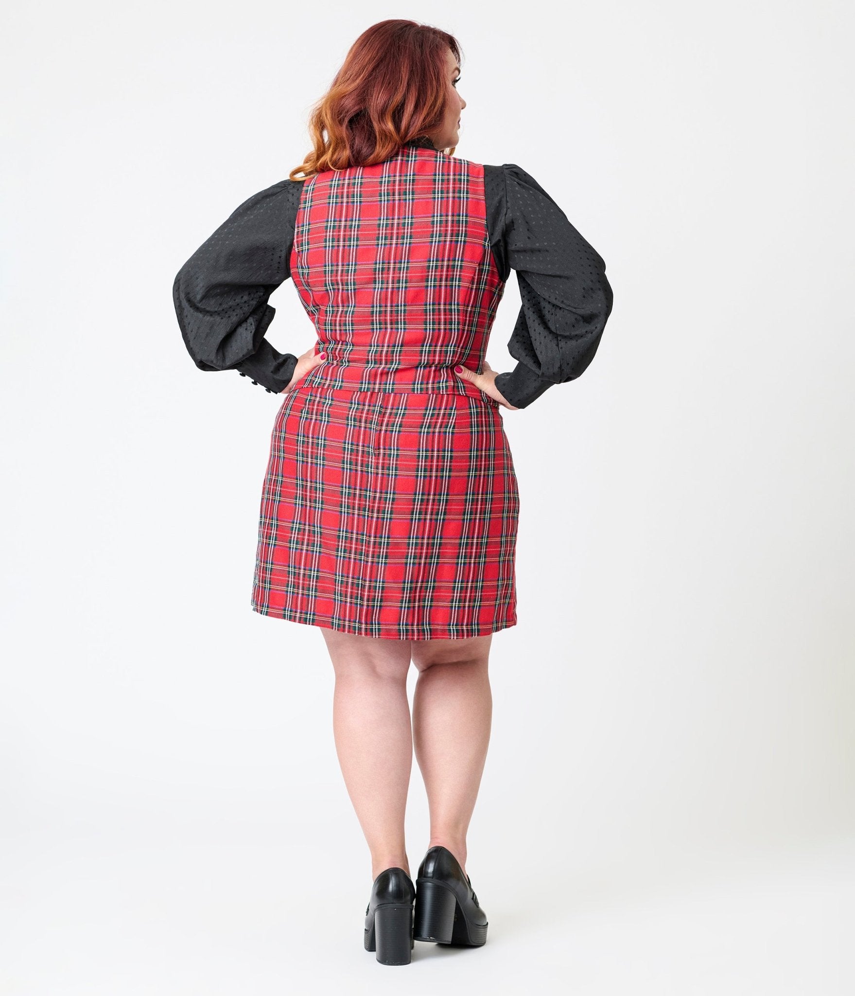 Smak Parlour Plus Size Red Plaid A - Line Mini Skirt - Unique Vintage - Womens, BOTTOMS, SKIRTS