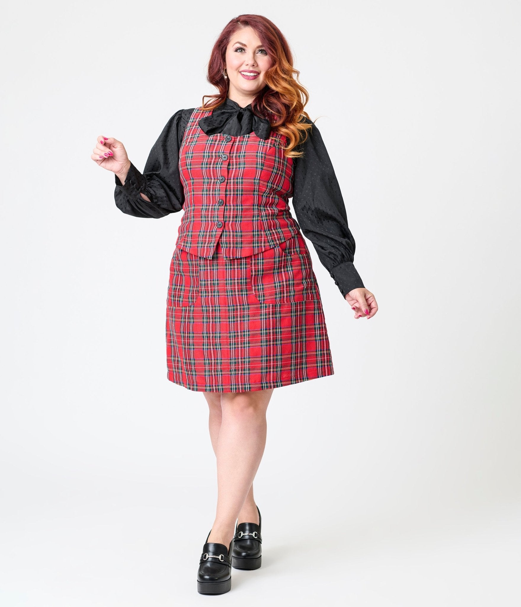 Smak Parlour Plus Size Red Plaid A - Line Mini Skirt - Unique Vintage - Womens, BOTTOMS, SKIRTS