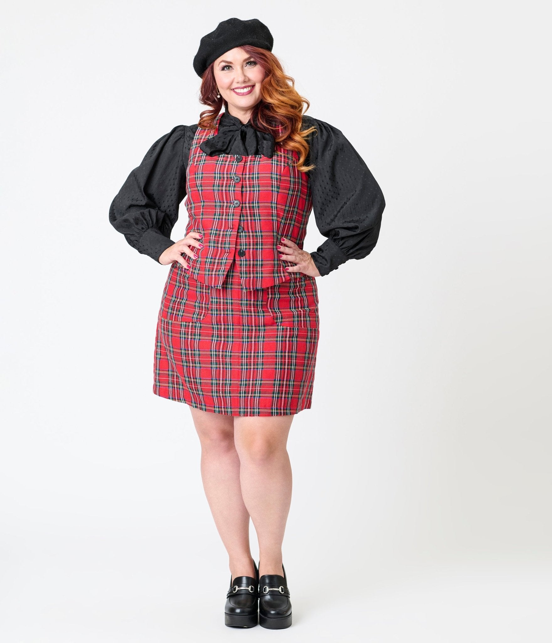 Smak Parlour Plus Size Red Plaid A - Line Mini Skirt - Unique Vintage - Womens, BOTTOMS, SKIRTS