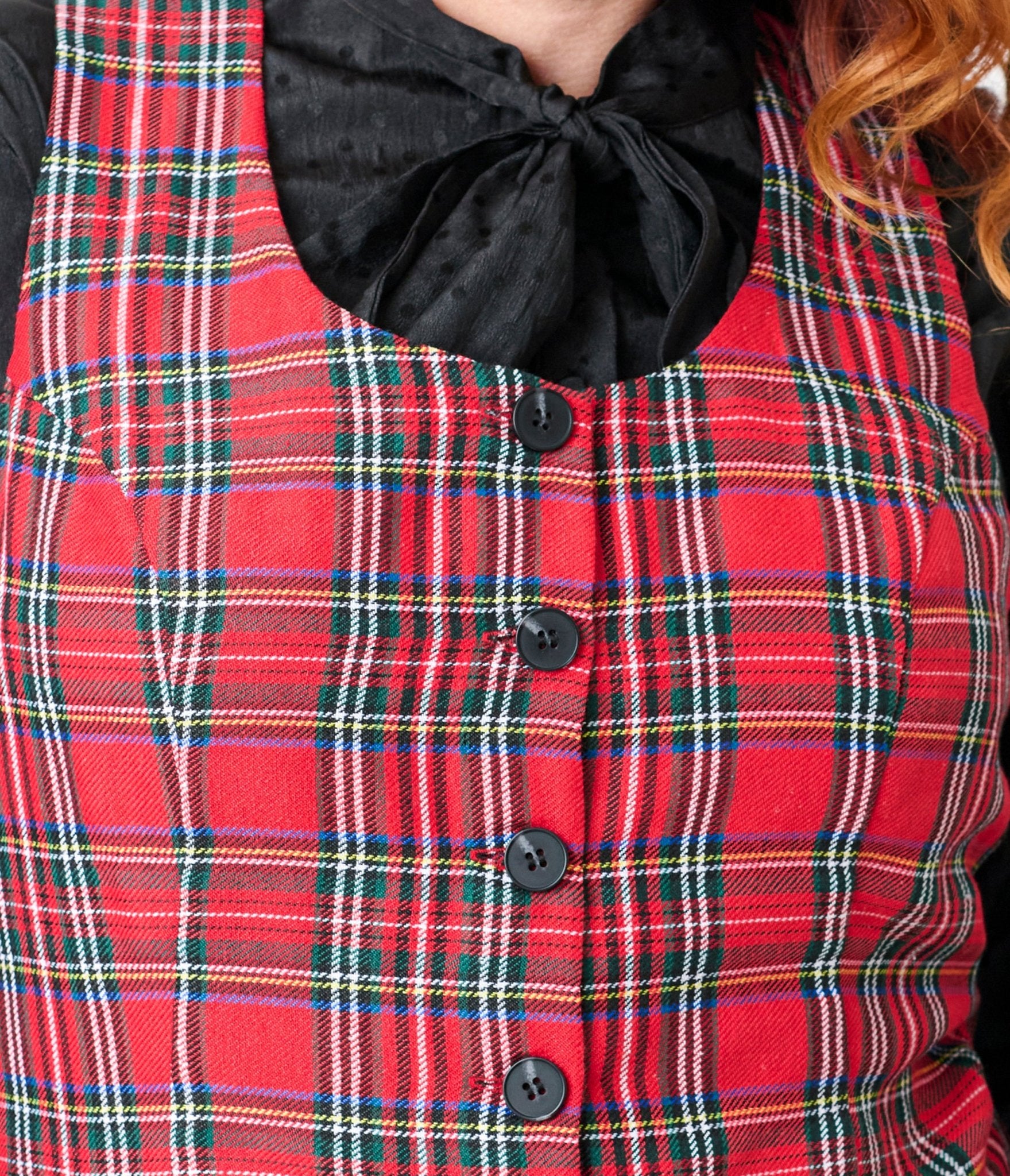Smak Parlour Plus Size Red Plaid Scoop Neck Vest - Unique Vintage - Womens, TOPS, OUTERWEAR