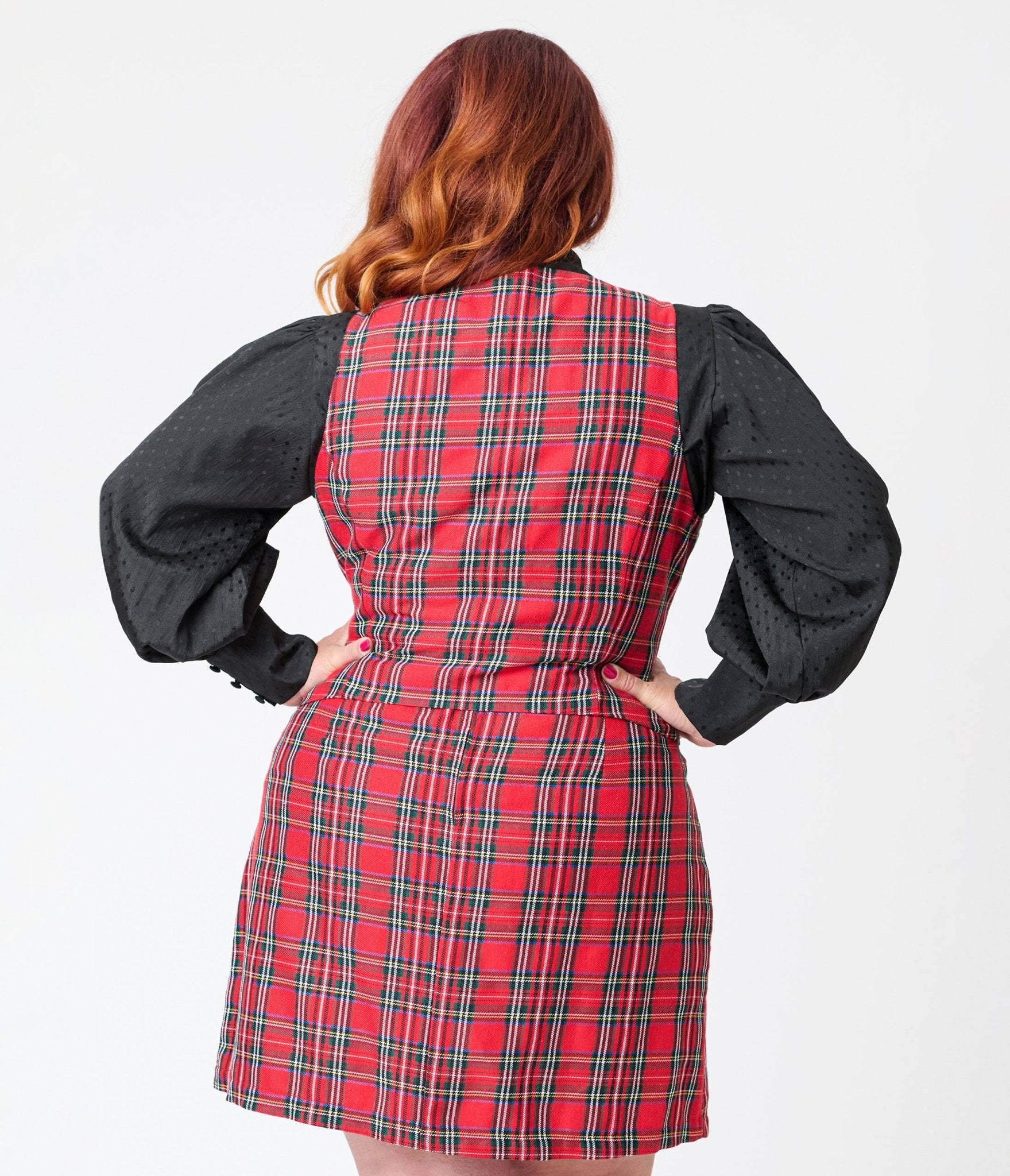 Smak Parlour Plus Size Red Plaid Scoop Neck Vest - Unique Vintage - Womens, TOPS, OUTERWEAR