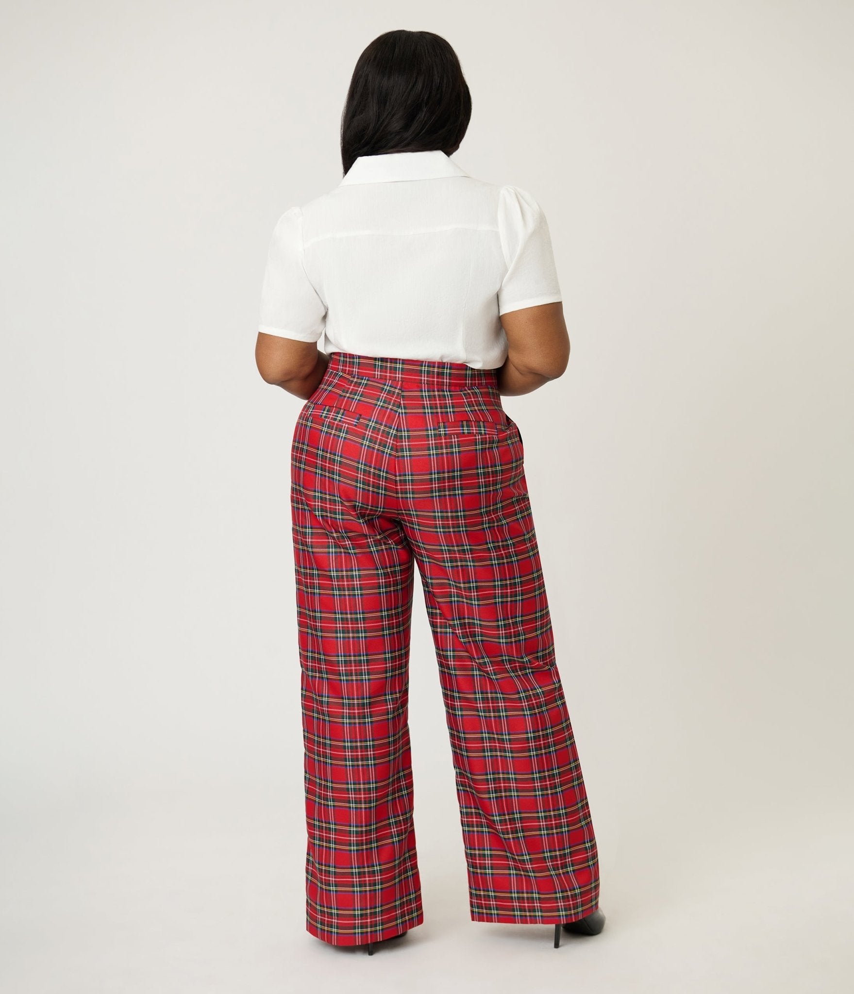 Smak Parlour Plus Size Red Plaid Wide Leg Sailor Pants - Unique Vintage - Womens, BOTTOMS, PANTS