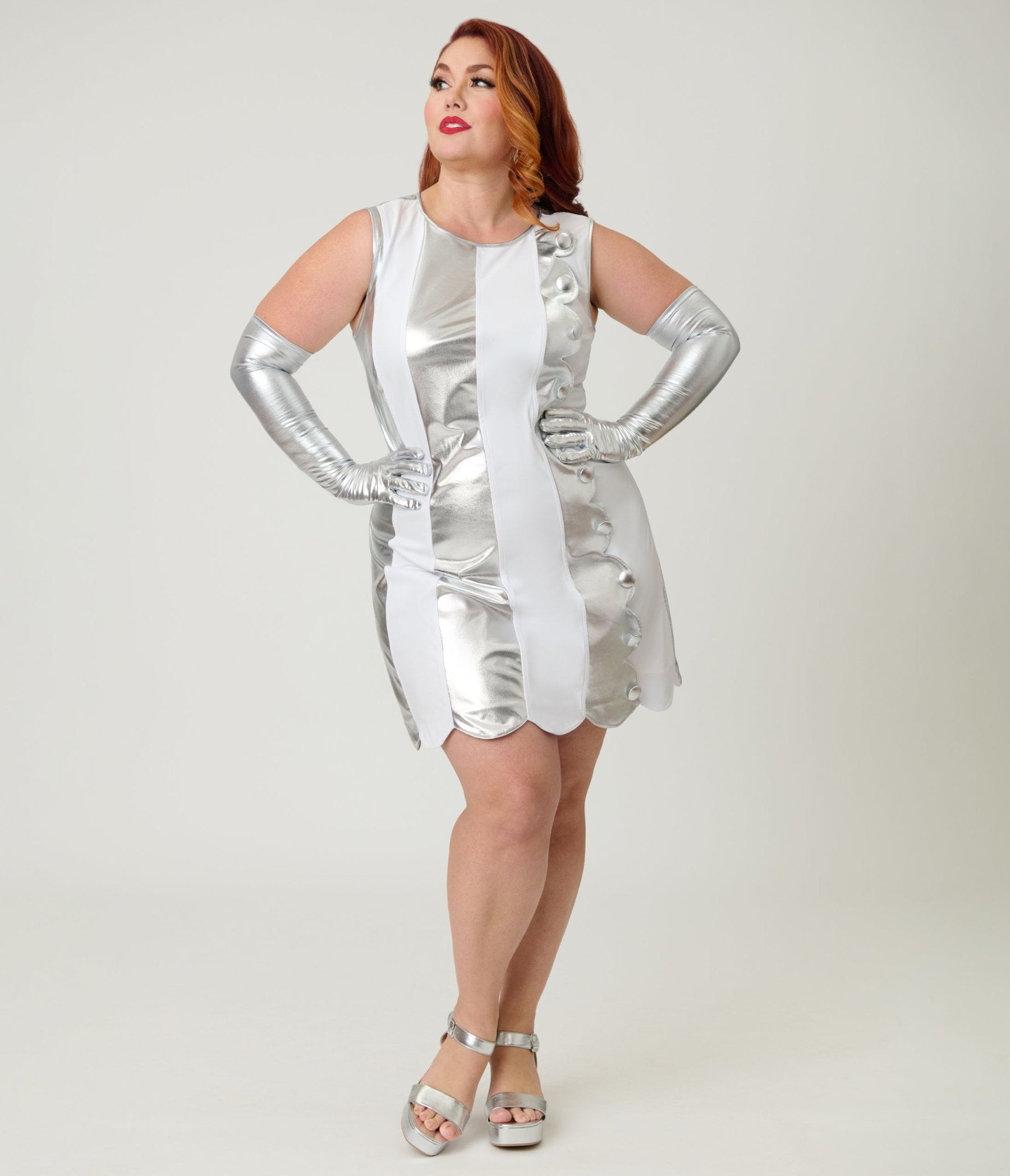 formal dresses to wear to a wedding Smak Parlour Plus Size Silver & White Scallop Mini Dress 4X/28W-30W