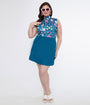 Smak Parlour Plus Size Teal Wallpaper Floral Print Mini Dress