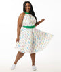 Smak Parlour Plus Size White Tennis Racket Print Cotton Make Me Over Flare Dress