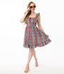 Smak Parlour Rainbow Plaid Corset Fit & Flare Dress