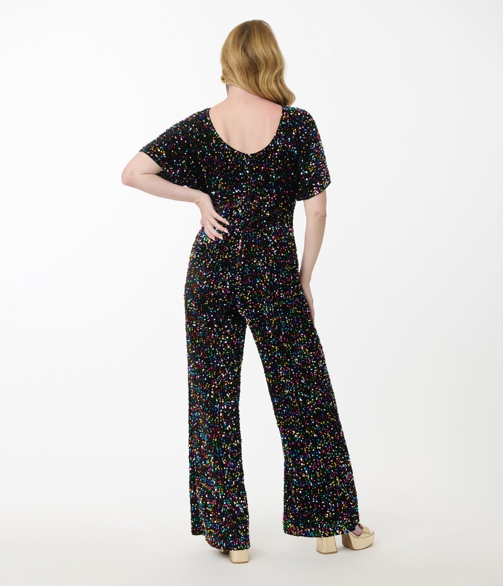 Smak Parlour Rainbow Sequin Wide Leg Jumpsuit - Unique Vintage - Womens, BOTTOMS, ROMPERS AND JUMPSUITS
