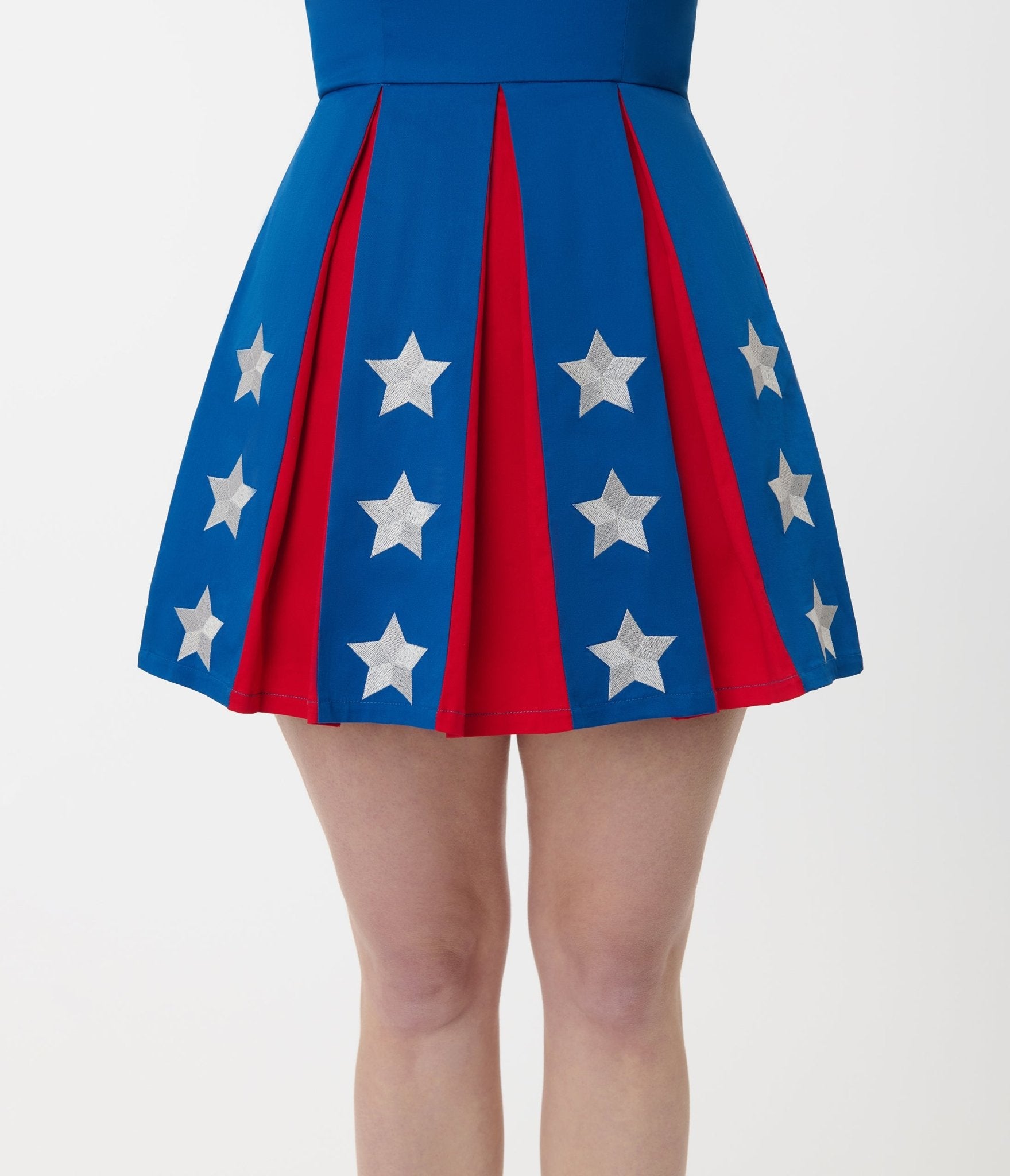 Smak Parlour Red, Blue, & White Star Pleated Skirted Romper - Unique Vintage - Womens, BOTTOMS, ROMPERS AND JUMPSUITS