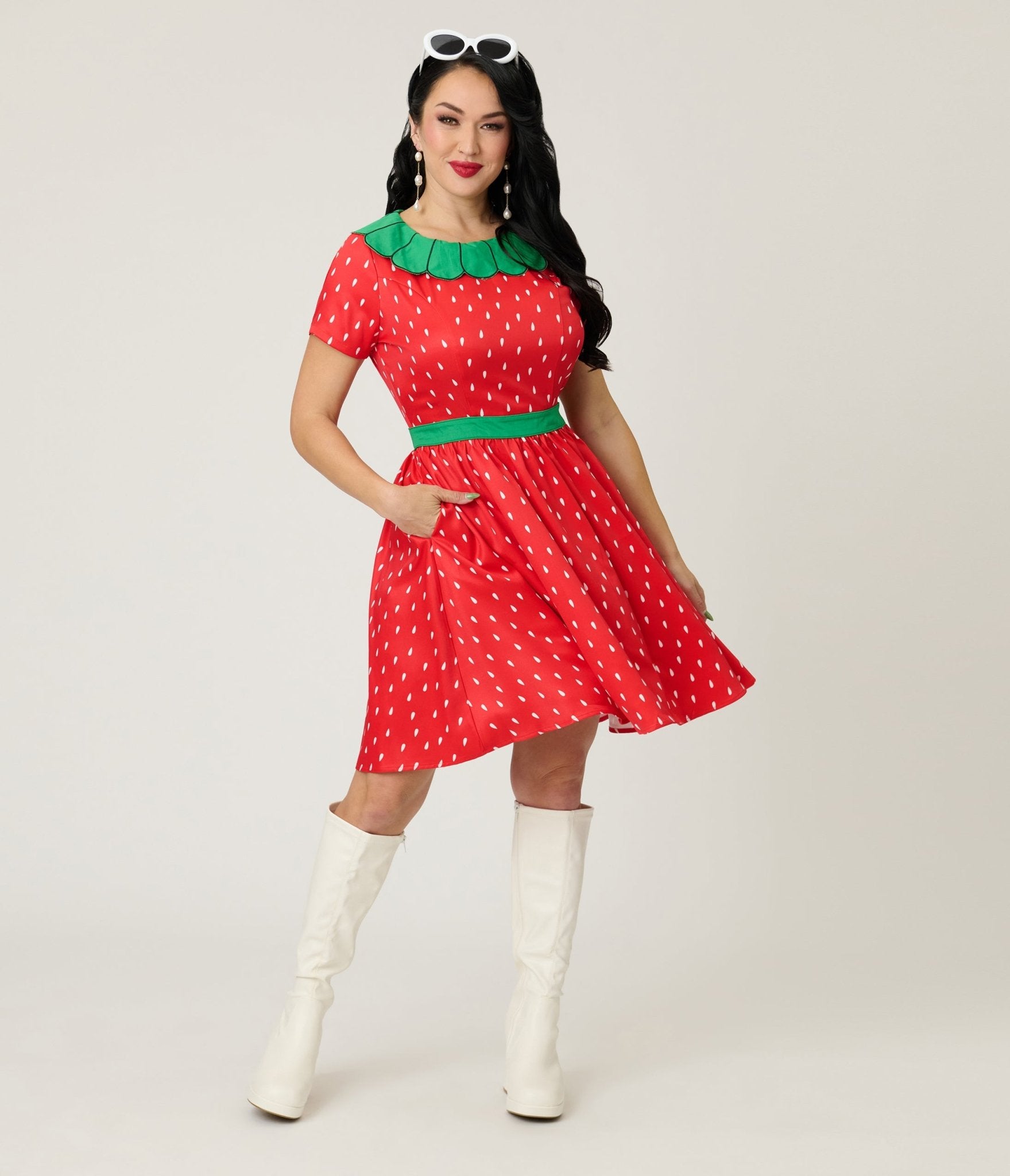 Smak Parlour Red & Green Petal Collar Flare Dress – Unique Vintage