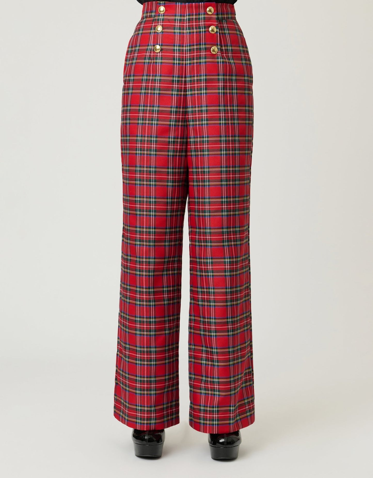 Smak Parlour Red Plaid Wide Leg Sailor Pants - Unique Vintage - Womens, BOTTOMS, PANTS