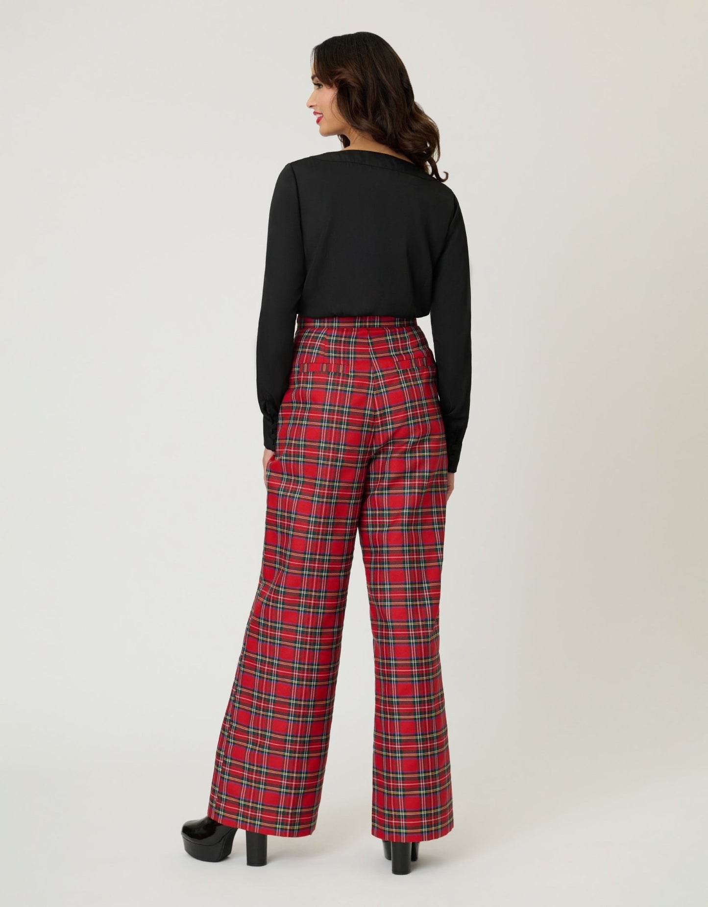 Smak Parlour Red Plaid Wide Leg Sailor Pants - Unique Vintage - Womens, BOTTOMS, PANTS