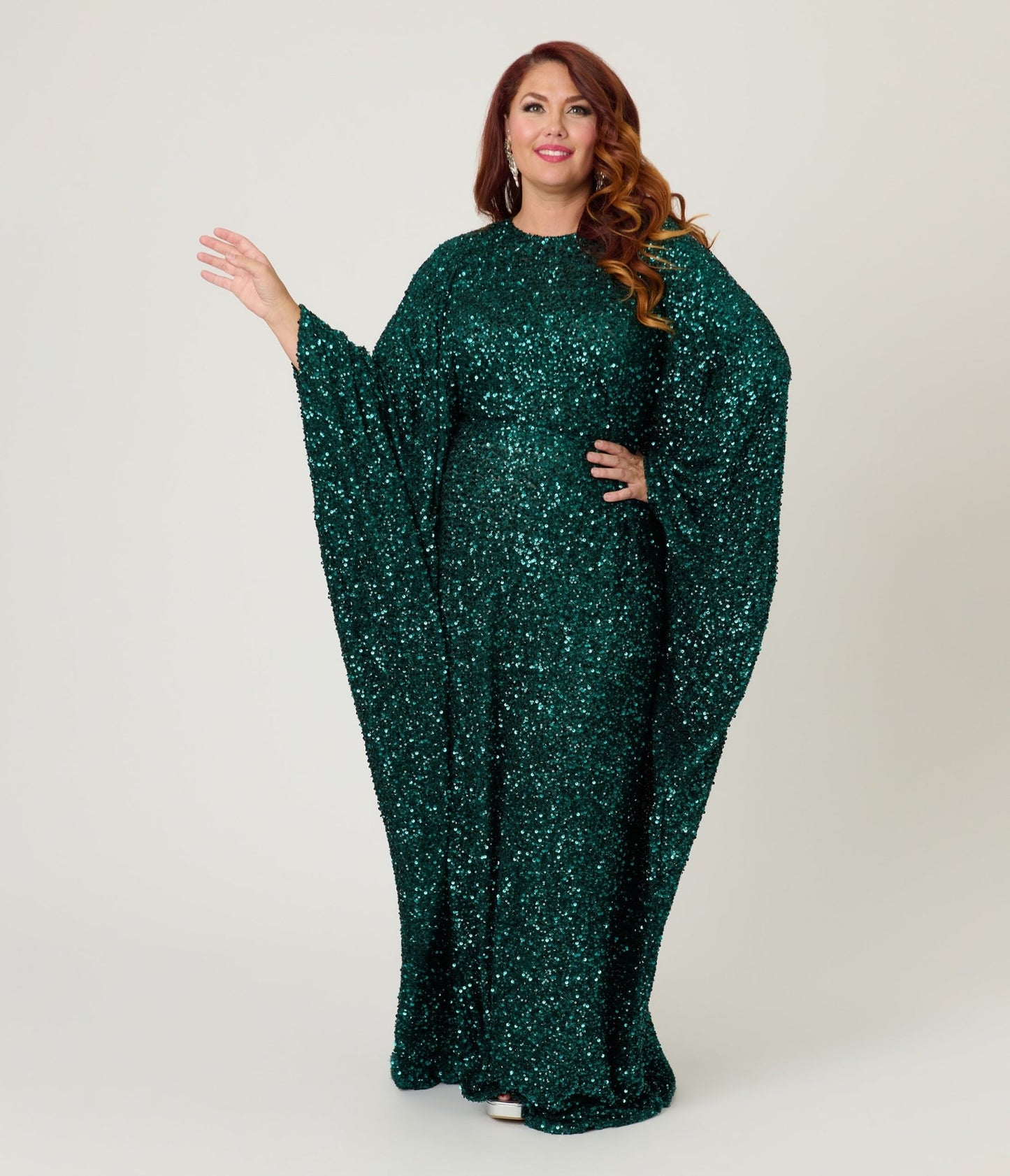 Smak Parlour Teal Sequin Batwing Caftan - Unique Vintage - Womens, DRESSES, CAFTAN