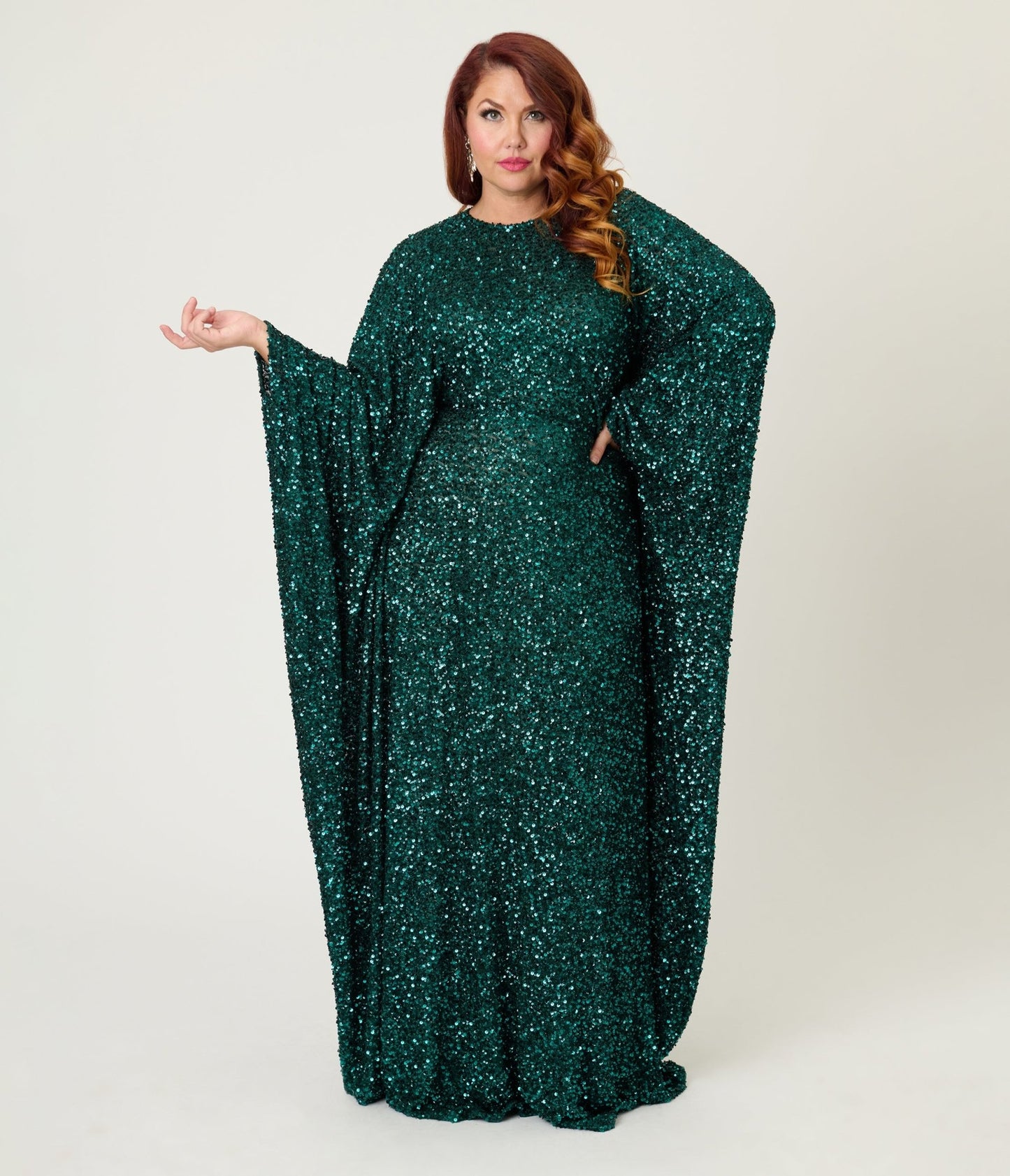 Smak Parlour Teal Sequin Batwing Caftan - Unique Vintage - Womens, DRESSES, CAFTAN
