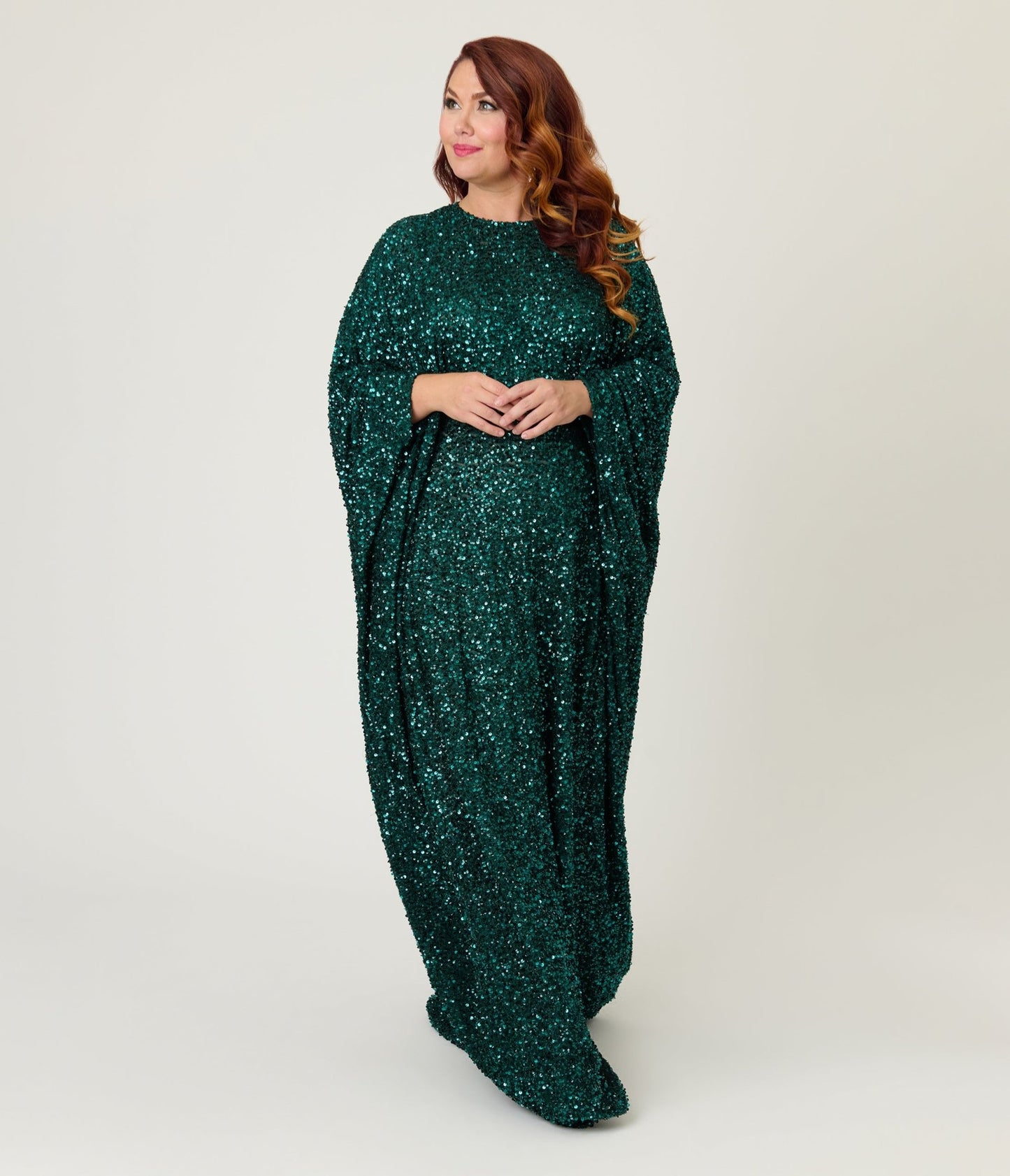 Smak Parlour Teal Sequin Batwing Caftan - Unique Vintage - Womens, DRESSES, CAFTAN