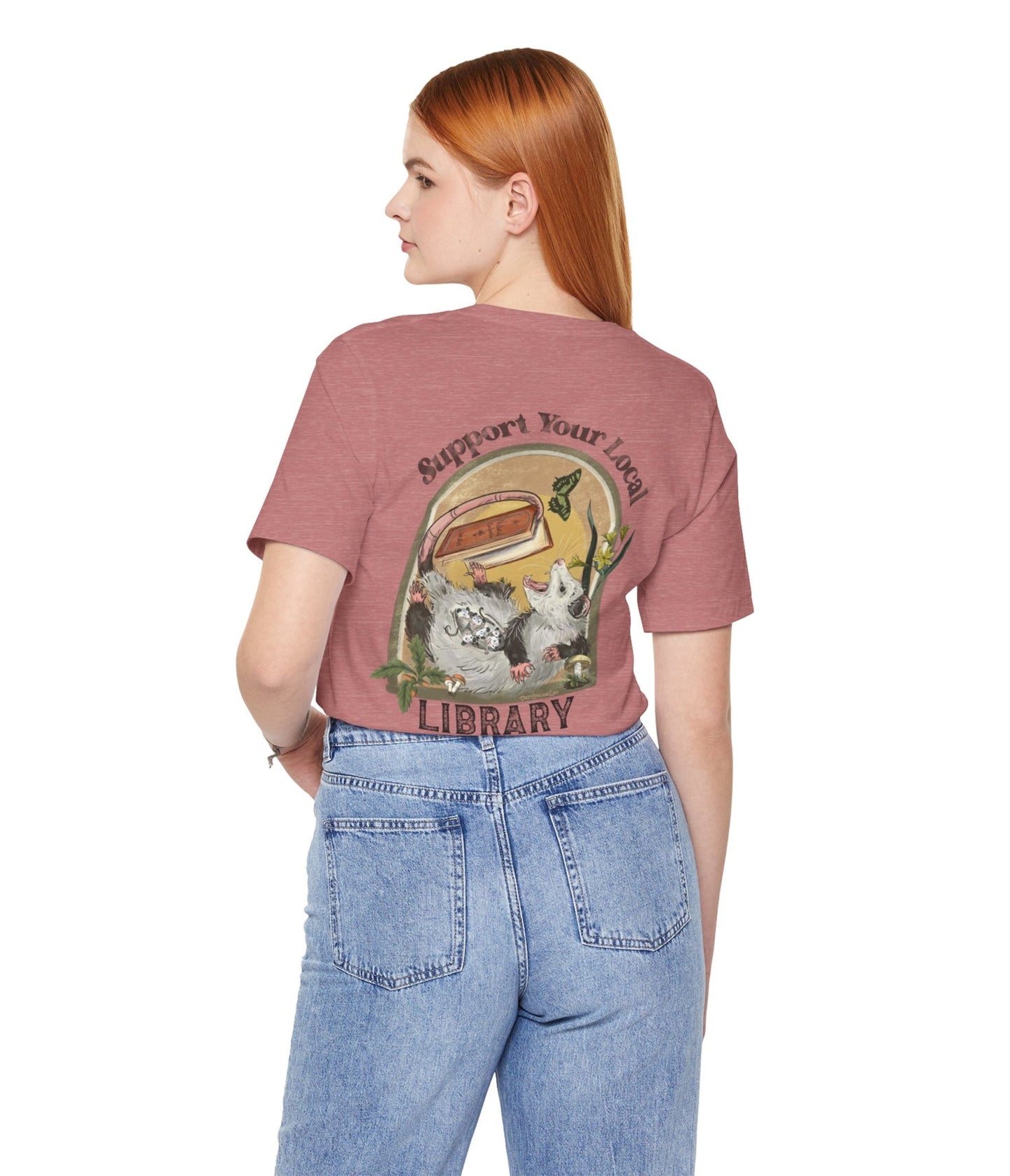 Support Local Library Opossum Unisex Graphic Tee - Unique Vintage - Womens, GRAPHIC TEES, TEES