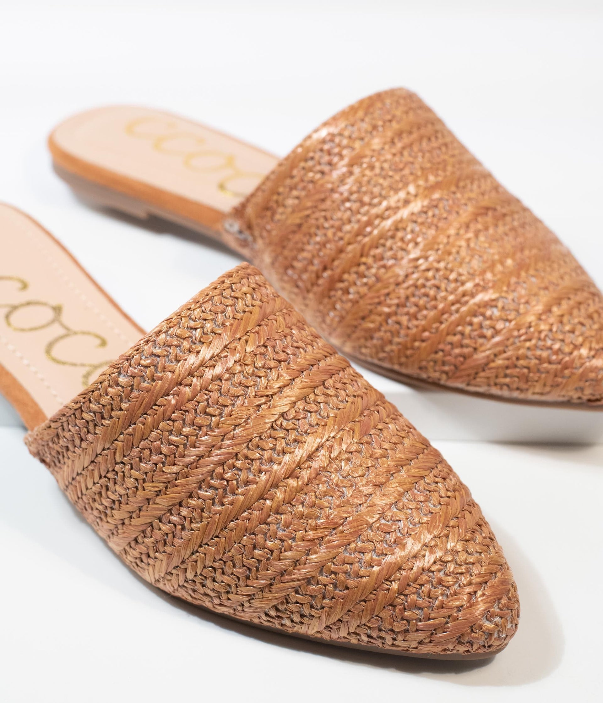 Tan Woven Straw Slip On Mules - Unique Vintage - Womens, SHOES, FLATS