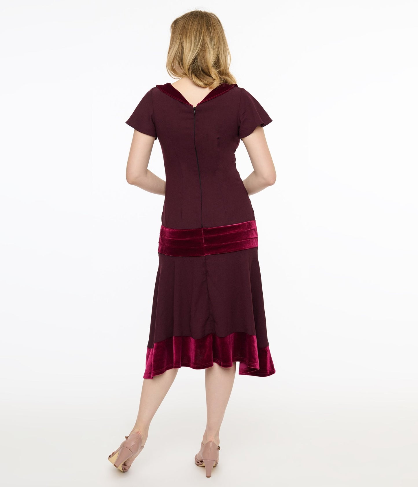 Unique Vintage 1920s Burgundy Wilshire Flapper Day Dress - Unique Vintage - Womens, FLAPPER, SLEEVED NON BEADED