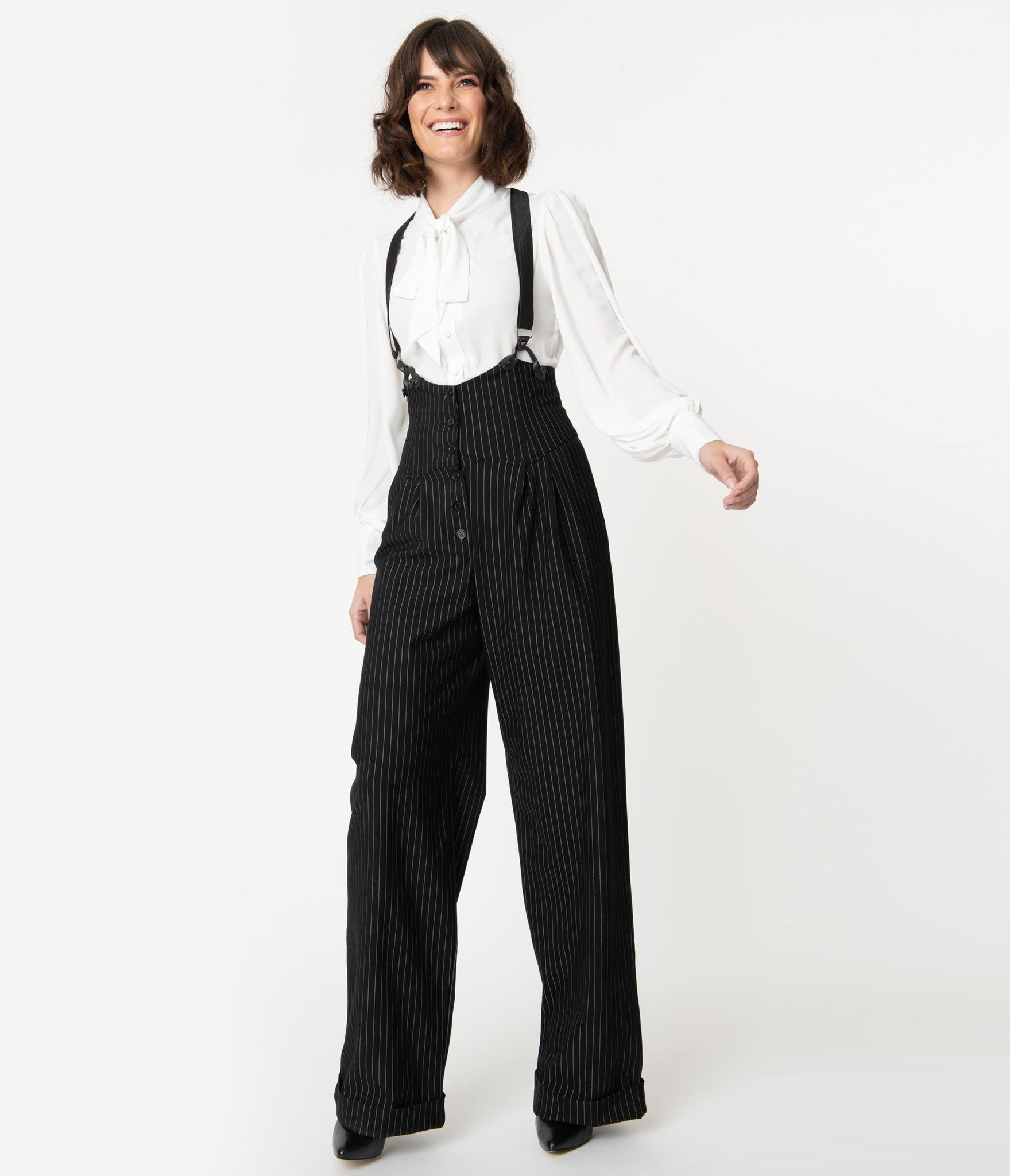 Unique Vintage Thelma High-Waisted Suspender Trousers for Women