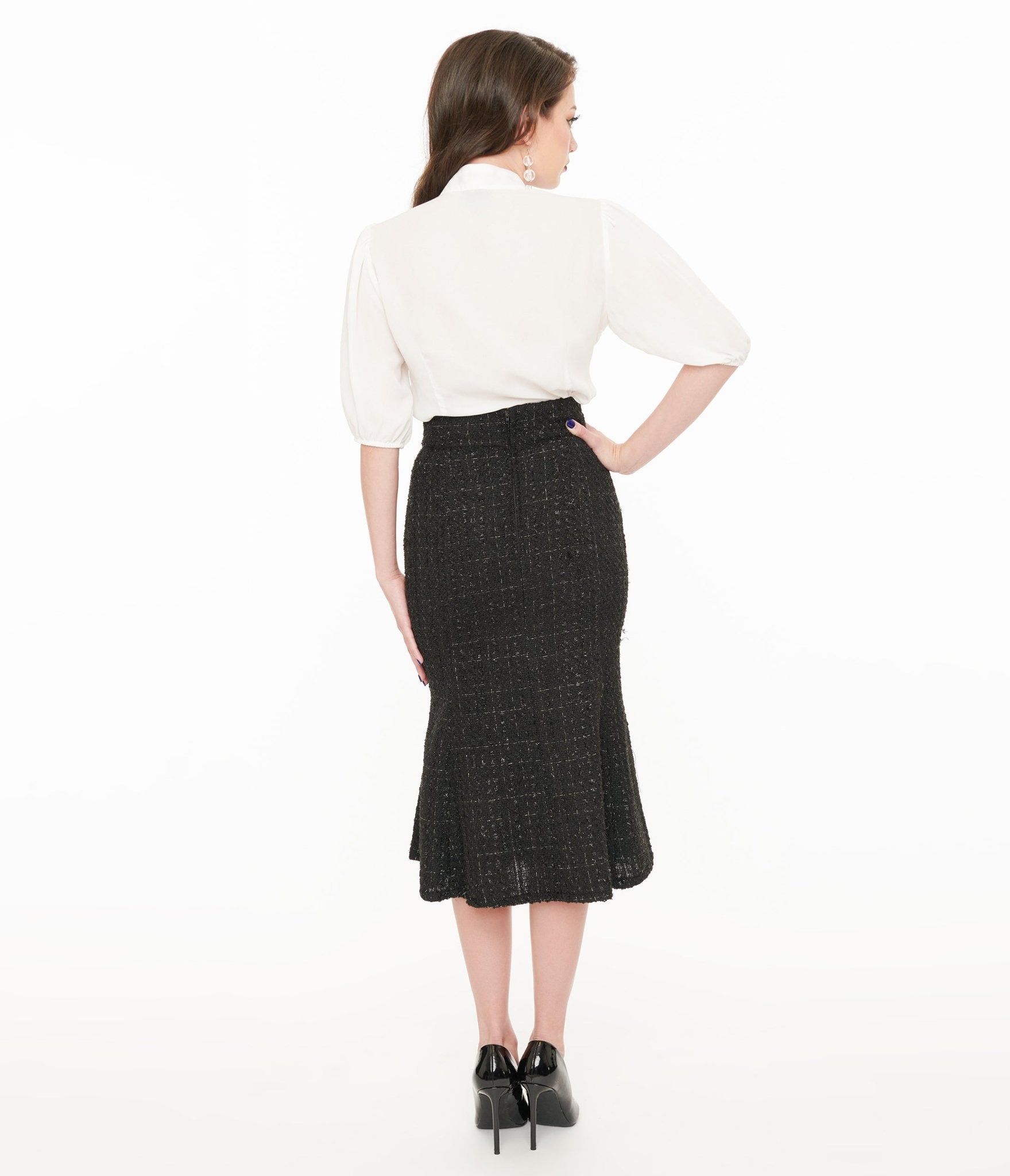 Unique Vintage 1940s Black Lurex Tweed Tina Trumpet Skirt - Unique Vintage - Womens, BOTTOMS, SKIRTS