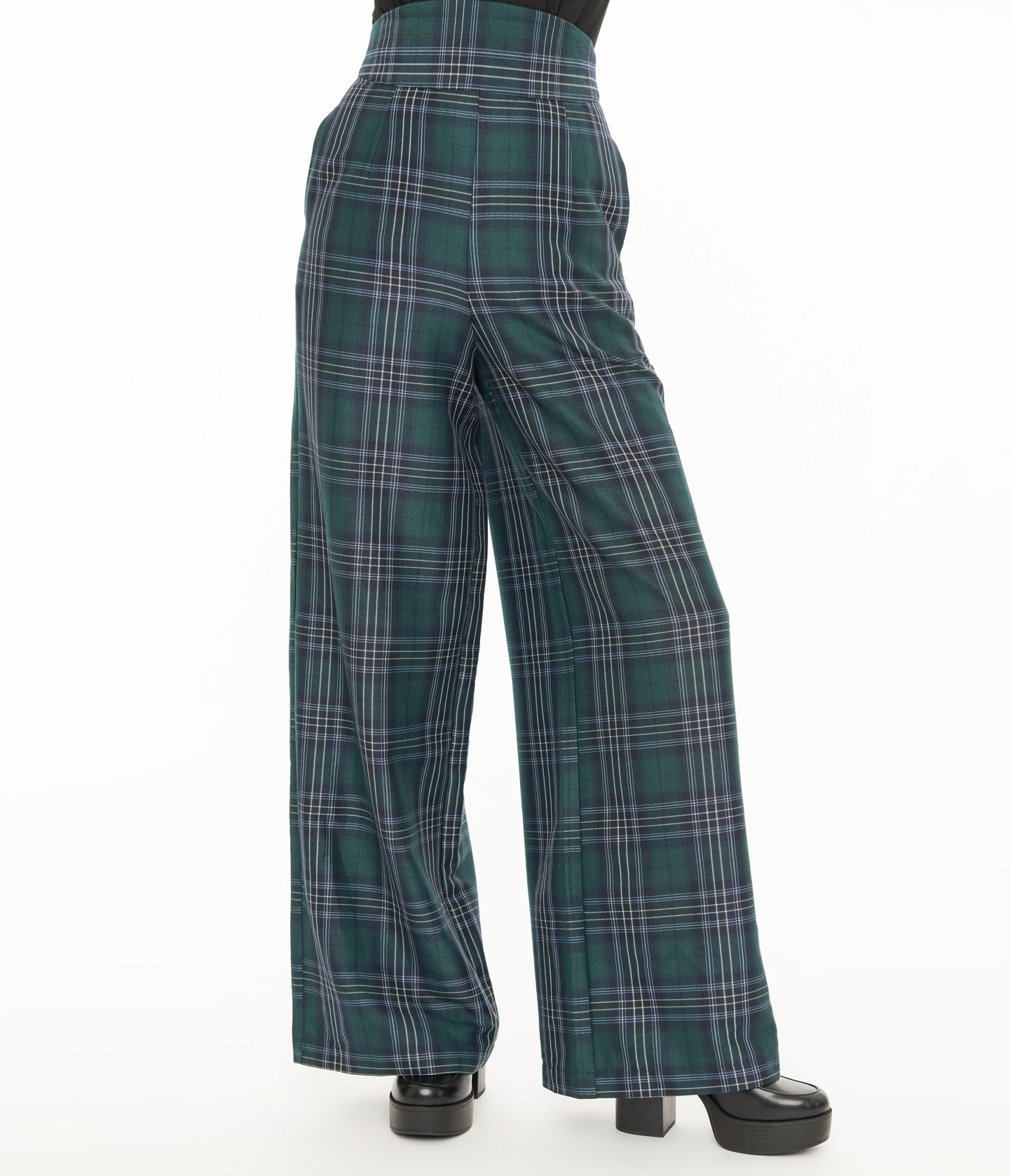 Unique Vintage 1940s Green & Black Plaid High Waist Pants - Unique Vintage - Womens, BOTTOMS, PANTS