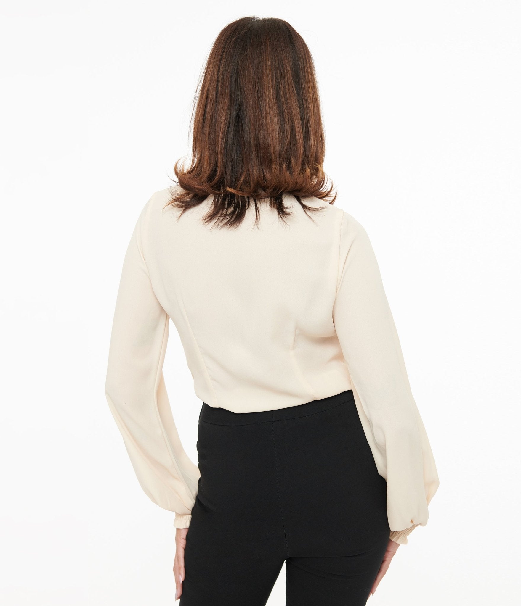 Unique Vintage 1940s Ivory Neck Tie Blouse - Unique Vintage - Womens, TOPS, WOVEN TOPS