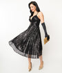 Unique Vintage 1950s Black Pleated Sequin Swing Dress